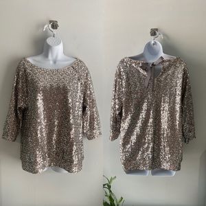Jennifer Lopez | Sequins 3/4 Sleeve Top Back Tie L